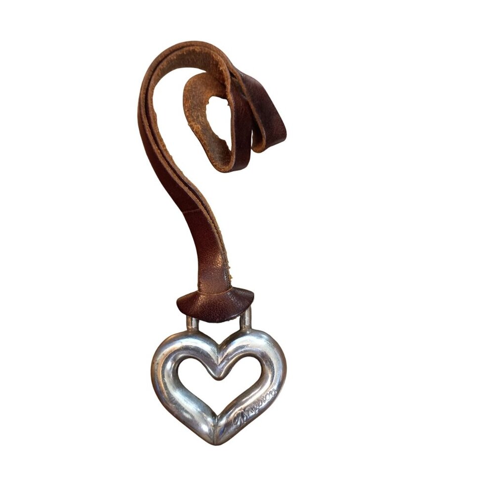 Brighton Open Heart Purse Charm Key Fob Metal Leather Strap Replacement Vintage